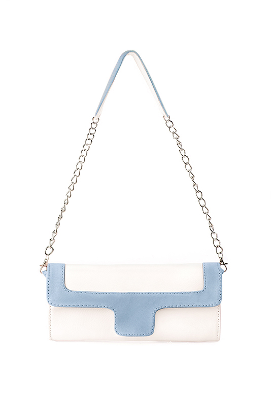 Women's off white and sky blue luxurious elegant clutch for ceremonies, weddings and evenings out. - Top view